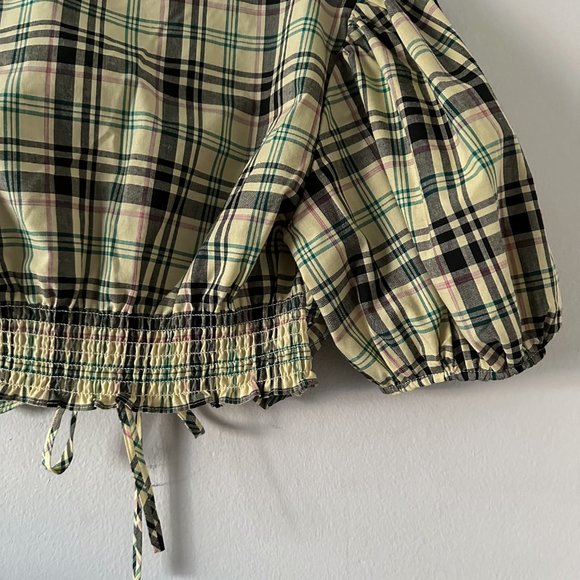 Derek Lam 10 Crosby Bella Crop Top Yellow Plaid Womens Size 6 - Picture 10 of 10